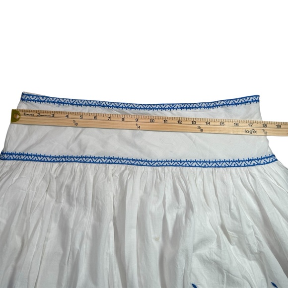 Lauren Ralph Lauren White Blue Embroidered Cotton Midi Skirt Size 10 Cottagecore - Picture 5 of 10